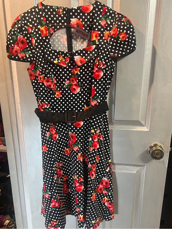 Voodoo Vixen Dresses & Skirts - Voodoo Vixen Black Polka Dot Dress with Red Floral Print size M